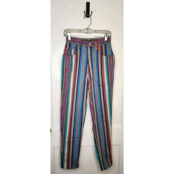 Size 9 Vintage Steel Jeans Aztec Stripe Distressed Made In USA - Picture 1 of 5